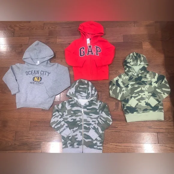 Lot of 4 Toddler Hoodies 4-5T – GAP NWT, Ocean City, Carters Camo, Wonder Nation - Picture 1 of 9